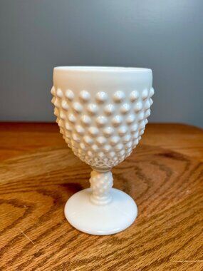 Vintage Fenton Milk Glass Hobnail Water Goblet: Cottagecore Decor